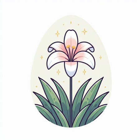 Easter egg with lily flower. Vector illustration in flat styleのイラスト素材