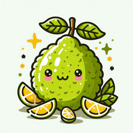 Cute kawaii guava fruit character. Vector illustration.のイラスト素材