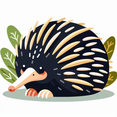 Vector illustration of a cute echidna on a white background.のイラスト素材