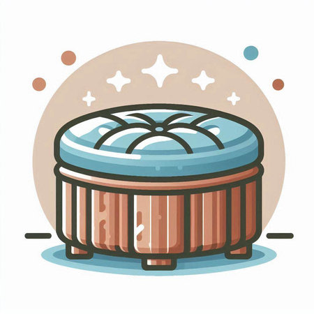 Illustration of a round wooden stool. Vector illustration in flat style.のイラスト素材