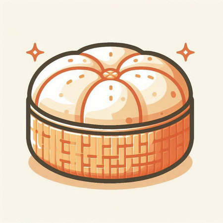 Illustration of a Basket with a Mooncake. Vector illustration.のイラスト素材