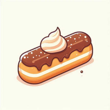 Creamy eclair with whipped cream. Vector illustration in cartoon styleのイラスト素材