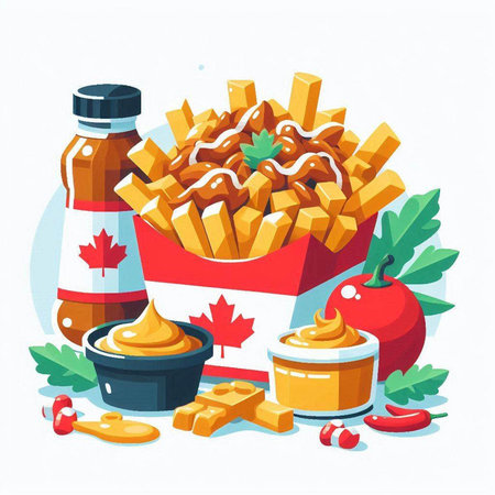 French fries with ketchup and mayonnaise. Vector illustration.のイラスト素材