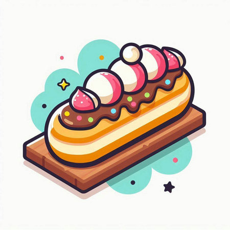 Eclair with ice cream on white background. Vector illustration in cartoon style.のイラスト素材