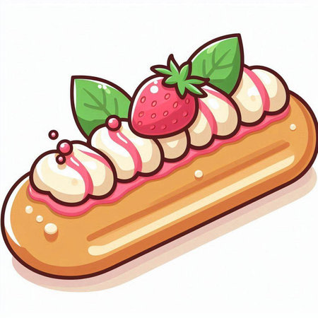 Illustration of an eclair with strawberries on a white background.のイラスト素材