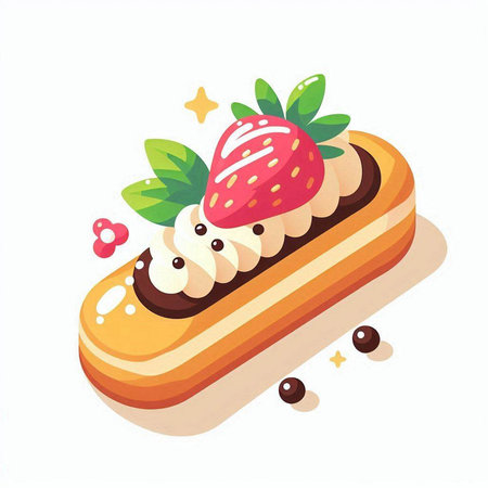Delicious cake with cream and strawberries on a white background. Vector illustration.のイラスト素材