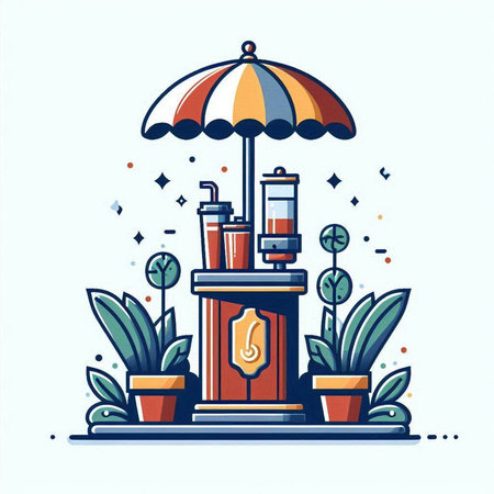 Vector illustration of a bar counter with an umbrella and a cocktail shakerのイラスト素材