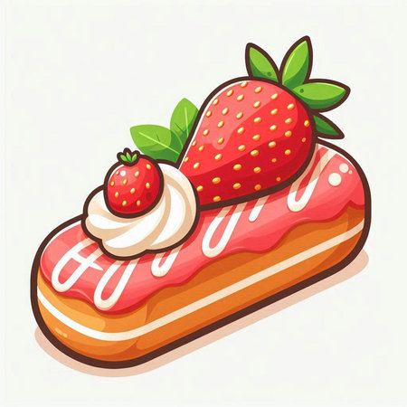 Strawberry cake with whipped cream and strawberry, vector illustration.のイラスト素材