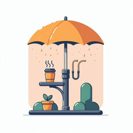 Coffee shop under an umbrella. Flat style vector illustration.のイラスト素材