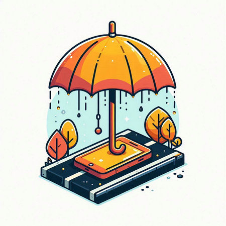Umbrella in the rain. Vector illustration in a flat style.のイラスト素材