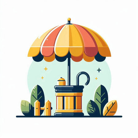 Umbrella in the park. Flat vector illustration isolated on white background.のイラスト素材