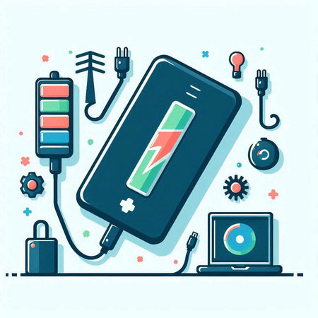 Smartphone charging battery. Vector illustration in flat linear style design.のイラスト素材