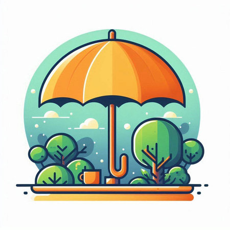Umbrella in the park. Vector illustration in flat style.のイラスト素材