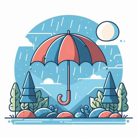 Umbrella in the rain. Vector illustration in flat style.のイラスト素材