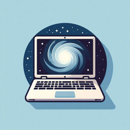 Laptop in space. Vector illustration of a flat design style.のイラスト素材