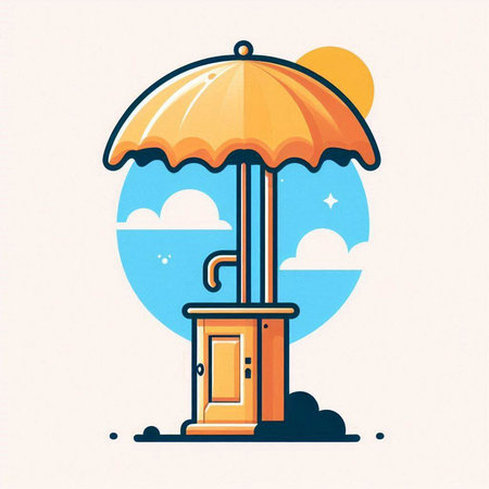 Vector illustration of an umbrella on the beach in flat design style.のイラスト素材