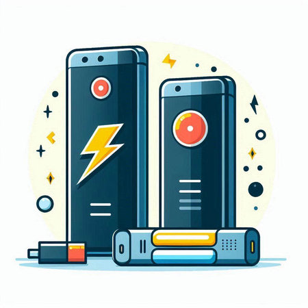 Smartphone charging with battery. Vector illustration in flat cartoon style.のイラスト素材