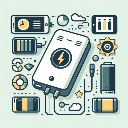 Smartphone charging with battery and charger, flat design vector illustration.のイラスト素材