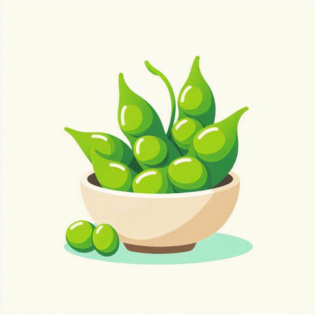 green soybeans in a bowl on a white background. vector illustrationのイラスト素材