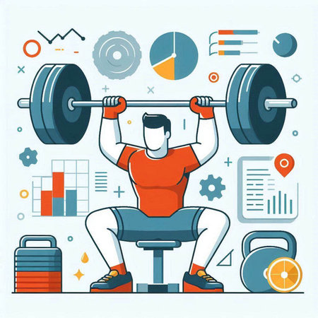 Fitness and healthy lifestyle concept. Man lifting barbell. Vector illustrationのイラスト素材