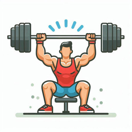Vector illustration of a man lifting a barbell. Flat style.のイラスト素材