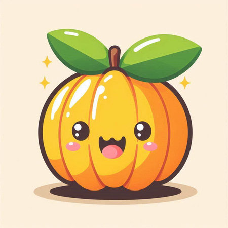 Pumpkin cartoon character. Cute funny kawaii vegetable vector illustrationのイラスト素材