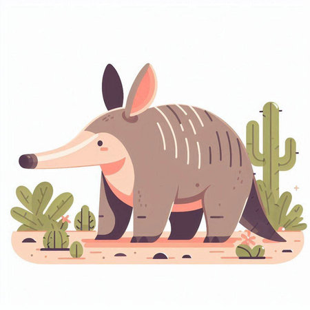 Armadillo in the desert. Vector illustration in cartoon style.のイラスト素材