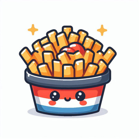 Cute french fries character with kawaii face. Vector illustrationのイラスト素材