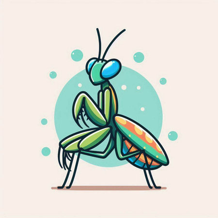 Praying mantis. Vector illustration in flat cartoon style.のイラスト素材