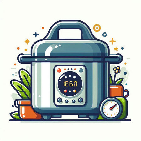 Vector illustration of modern electric multi cooker in flat cartoon style on white background.のイラスト素材