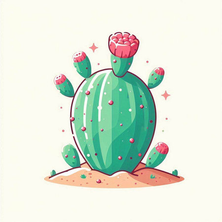 Cactus in the desert. Vector illustration in a flat style.のイラスト素材