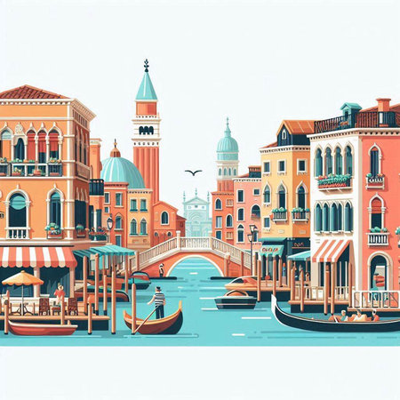 Beautiful view of the Grand Canal in Venice, Italy. Vector illustrationのイラスト素材