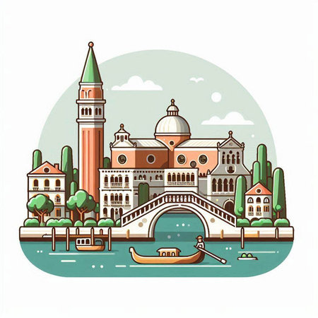 Venice, Italy. Colorful vector illustration in flat style.のイラスト素材