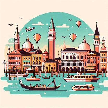 Venice, Italy. Vector illustration in retro style. Travel and tourism.のイラスト素材