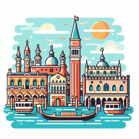 Venice. Italy. Vector illustration of Venice, Italy. Venice is a city in northern Italy.のイラスト素材