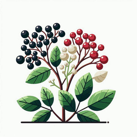 Illustration of a branch with berries and leaves. Vector illustration.のイラスト素材
