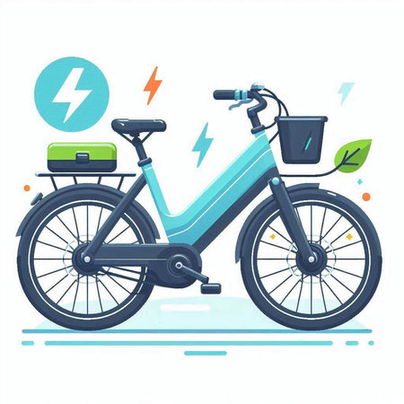 Electric bike with battery and bucket on white background. Vector illustration.のイラスト素材