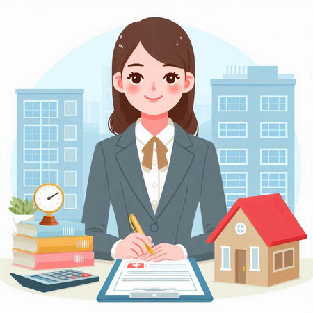 Business woman working in the office. Vector illustration in cartoon style.のイラスト素材