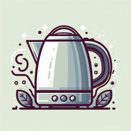Vector illustration of a tea kettle with leaves on a light background.のイラスト素材