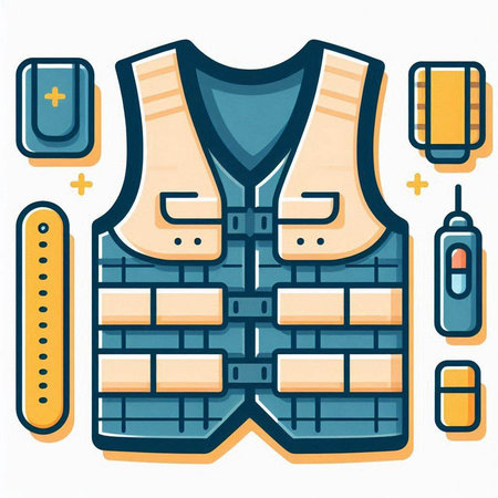 Vector illustration of a vest for protection from bullets and bullets. Military equipment.のイラスト素材