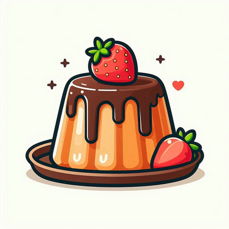 Illustration of a chocolate pudding with strawberry on a white background.のイラスト素材
