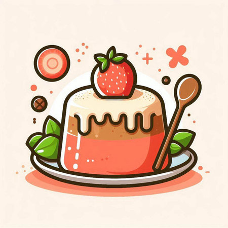 Strawberry cake. Vector illustration of a sweet dessert with strawberries.のイラスト素材