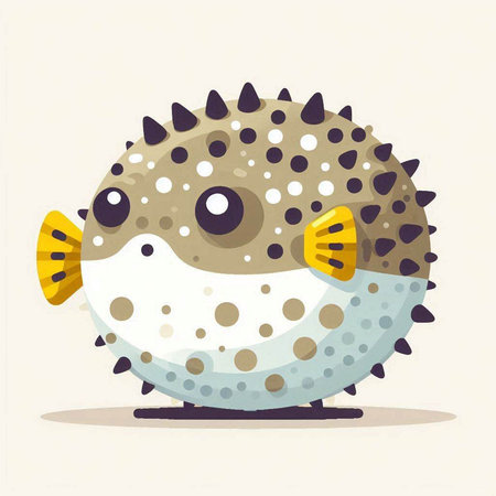 Cute cartoon puffer fish. Vector illustration of a cute fish.のイラスト素材