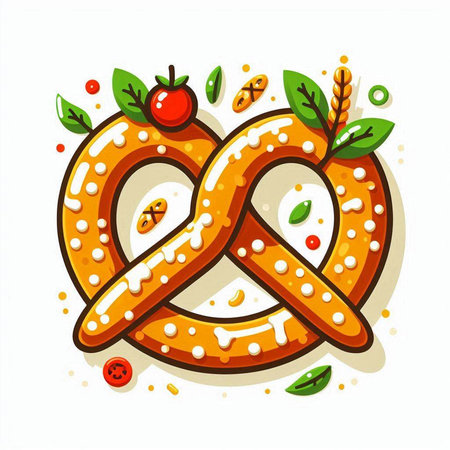 Pretzel icon. Vector illustration of a pretzel with spices and herbs.のイラスト素材