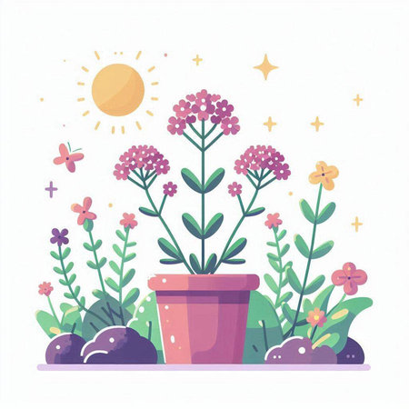 Flowers in a pot. Vector illustration in a flat style.のイラスト素材