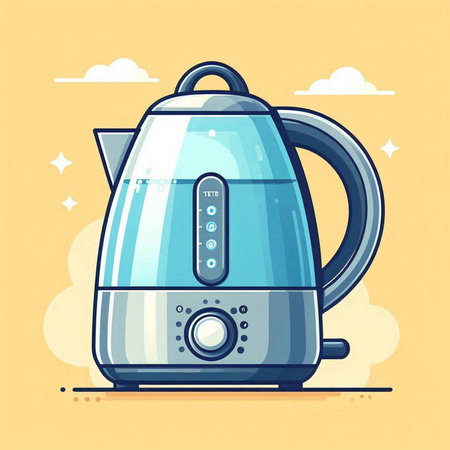 Vector illustration of electric kettle on yellow background. Flat style design.のイラスト素材