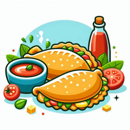 Illustration of a set of fast food and drinks. Vector illustration.のイラスト素材