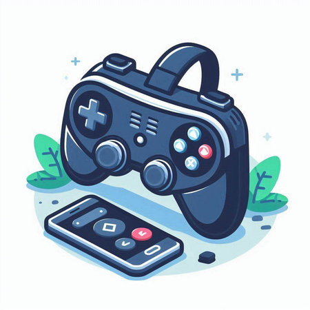 Gamepad and remote control. Vector illustration in flat cartoon style.のイラスト素材