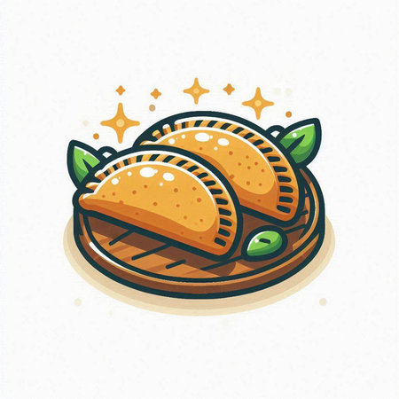 Vector illustration of a steamed bun on a wooden plate with stars.のイラスト素材