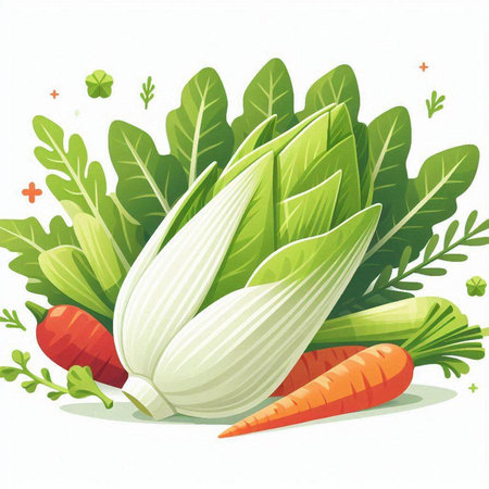 Vegetables vector illustration. Cabbage, carrot, lettuce, parsley, celeryのイラスト素材